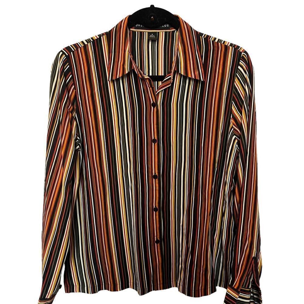 Josephine Chaus Women's Button Up Blouse Size 6 Orange/green Multi Stripe
